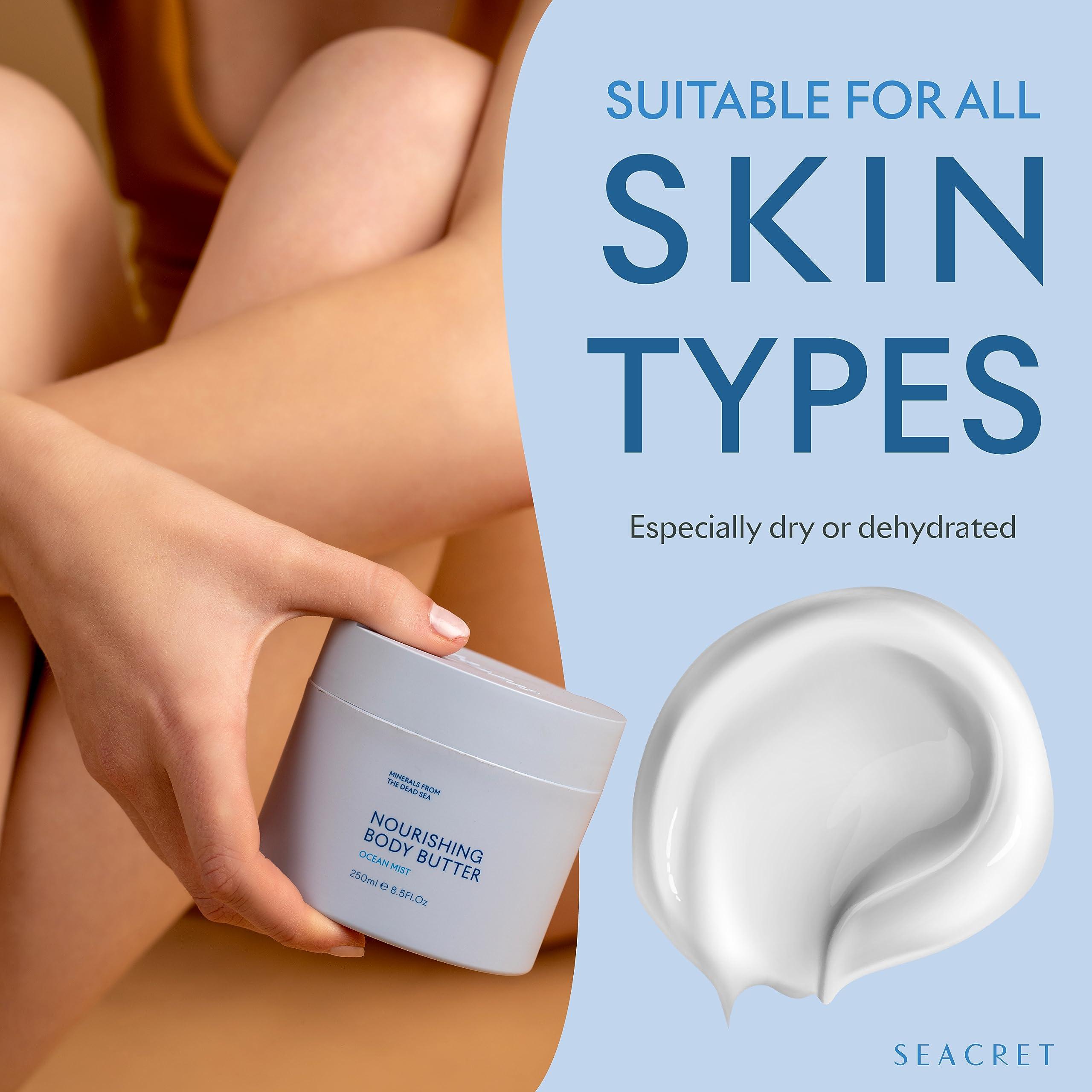 SEACRET SEACRET OCEAN MIST BODY BUTTER: Hydrating Body Moisturizer Cream with Shea and Cocoa Butter, Vitamins E & C, and Dead Sea Minerals for All Skin Types, 8.5 FL. OZ, Ocean Mist