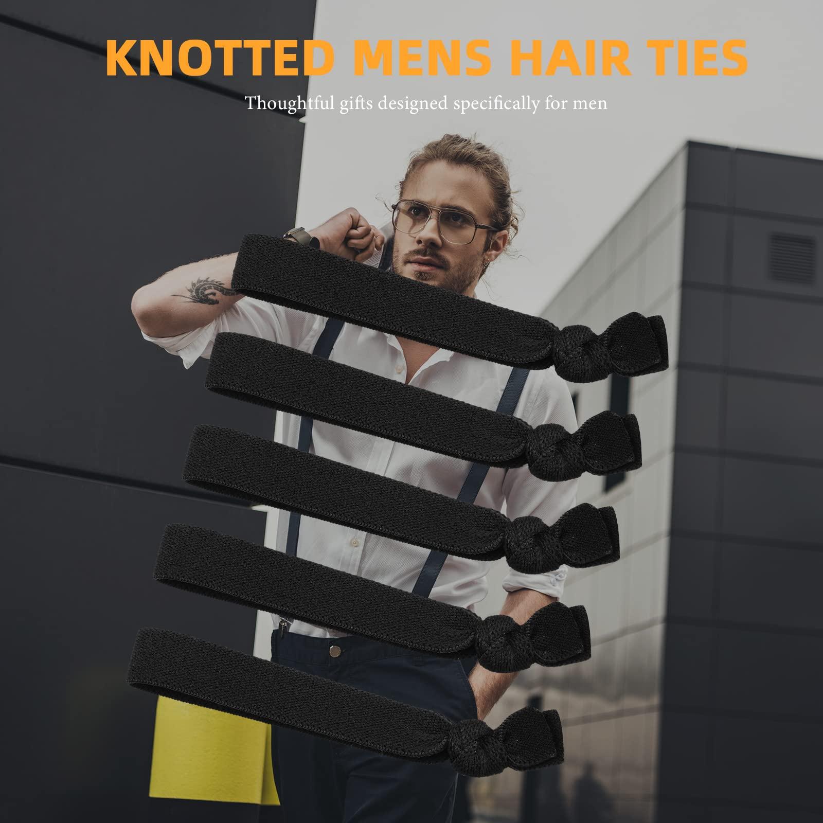 Juexica 30 Pcs Knotted Elastic Flat Hair Ties for Men\'s Long Curly Hair, No Crease Man Bun Ties (Black)