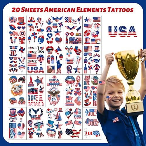 winthrop 20 Sheets 4th of July Temporary Tattoos for Women – Independence Day Waterproof Body Art Stickers
