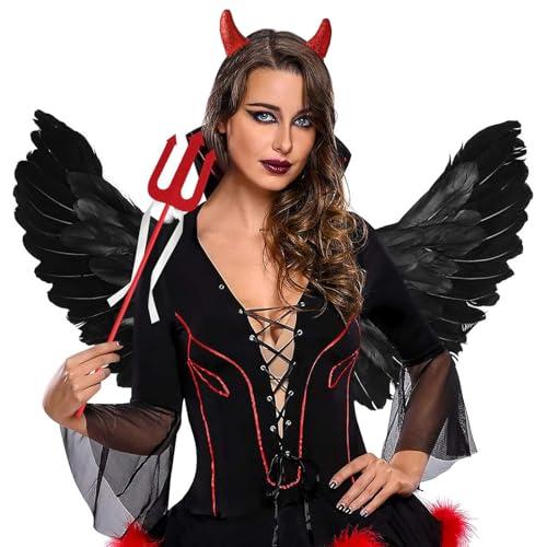 Teaaha Glitter Devil Horns Headband Red Halloween Devil Ears Headband Tiefling Horns Cosplay Costume Accessories for Women Men,Fancy Dress Cosplay and Demon Devil Themed Parties Hairband (Red)