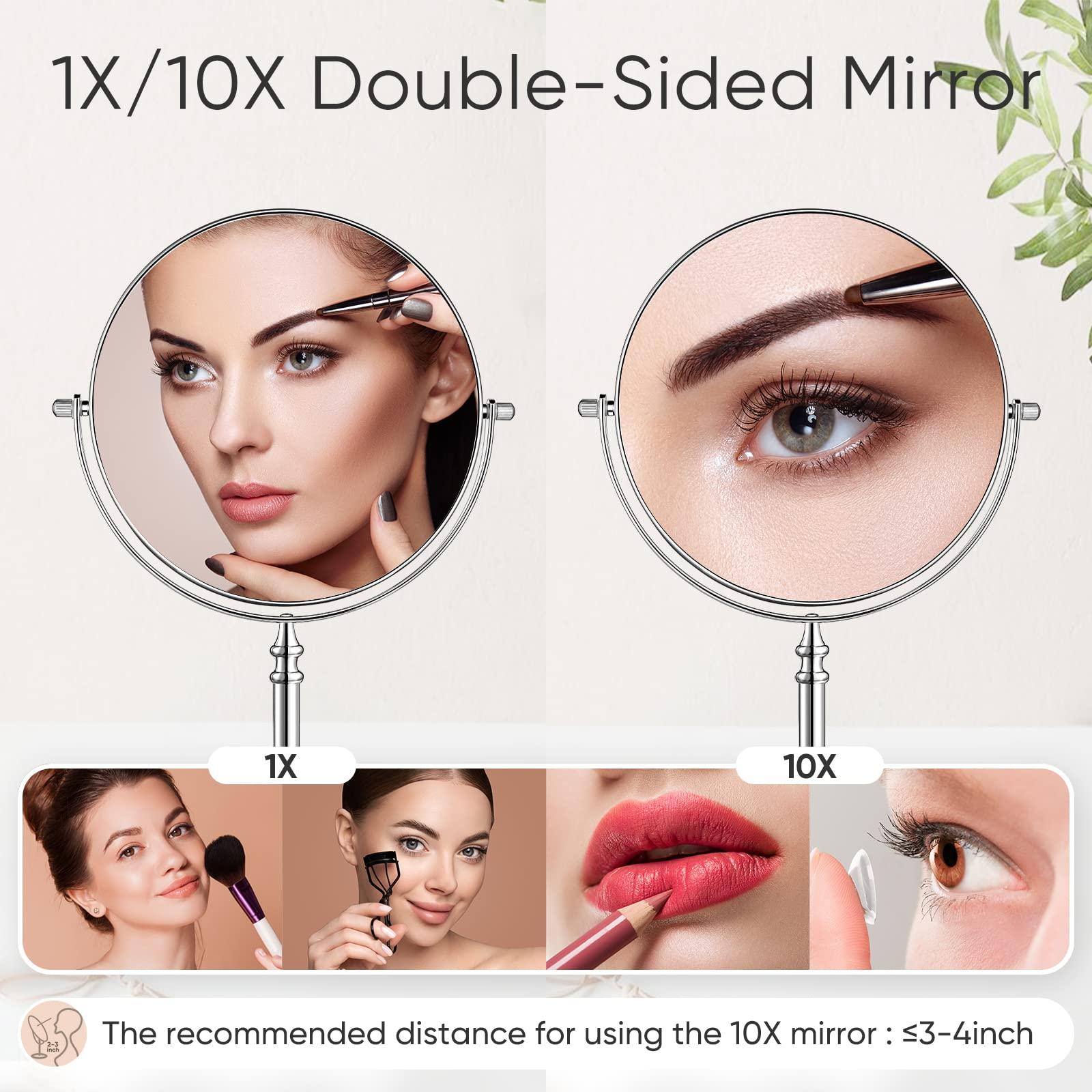 KEDSUM KEDSUM 1X/10X Magnifying Makeup Mirror, 8 Inch Large Table Mirror with Stand, Personal Makeup Mirror with Magnification, Double Sided Vanity Mirror with 360° Rotation, Detachable Base