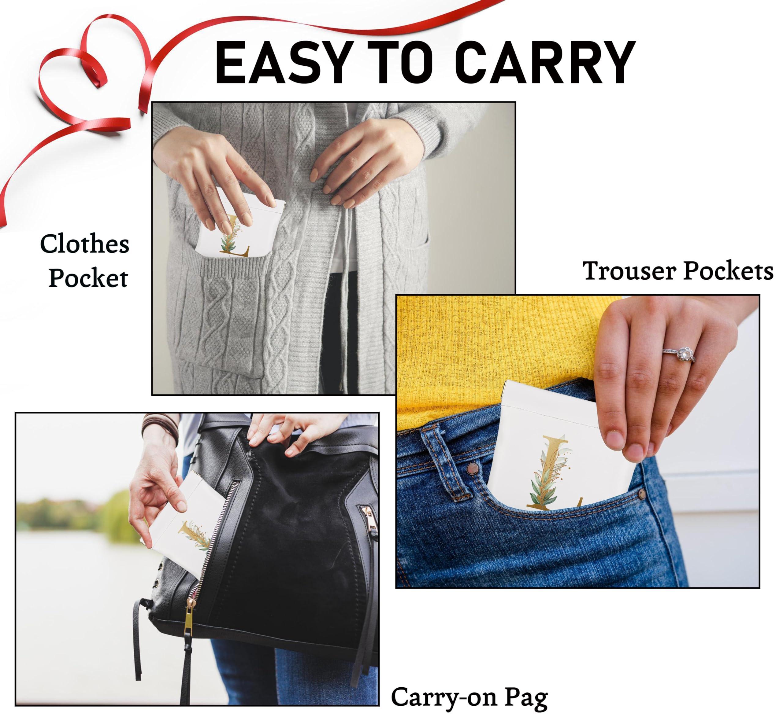 TCJIU Personalized Initial Letter Pocket Cosmetic Bag,Pouches for Purse,Portable Mini Makeup Pouch,No Zipper Travel Multifunctional Storage Bag for Lipsticks,Headphones,Cosmetics,Coins,Charging Cable,L