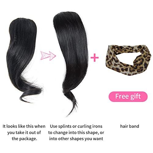 Dsoar Dsoar 2PCS Wave Side Bang Clip in Bangs Real Human Hair Wave Fringe Hair Extensions(Natural Black Color)