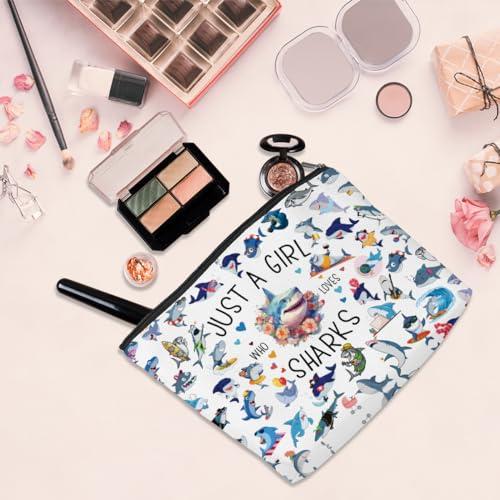 EIXU A Girl Loves Sharks Shark Gifts Shark Stuff Shark Decor Cosmetic Bag Nurse Thanksgiving Graduation Christmas Birthday Makeup Bag Funny Friendship Gifts for Women Friend Teen Girls Sister Shark Lovers