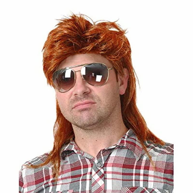 Weiara Mullet Wigs for Men, 80S Long Hair Curly Orange Wig 70S Curly Disco Punk Rock Ginger Wig for Halloween Cosplay Christmas Party