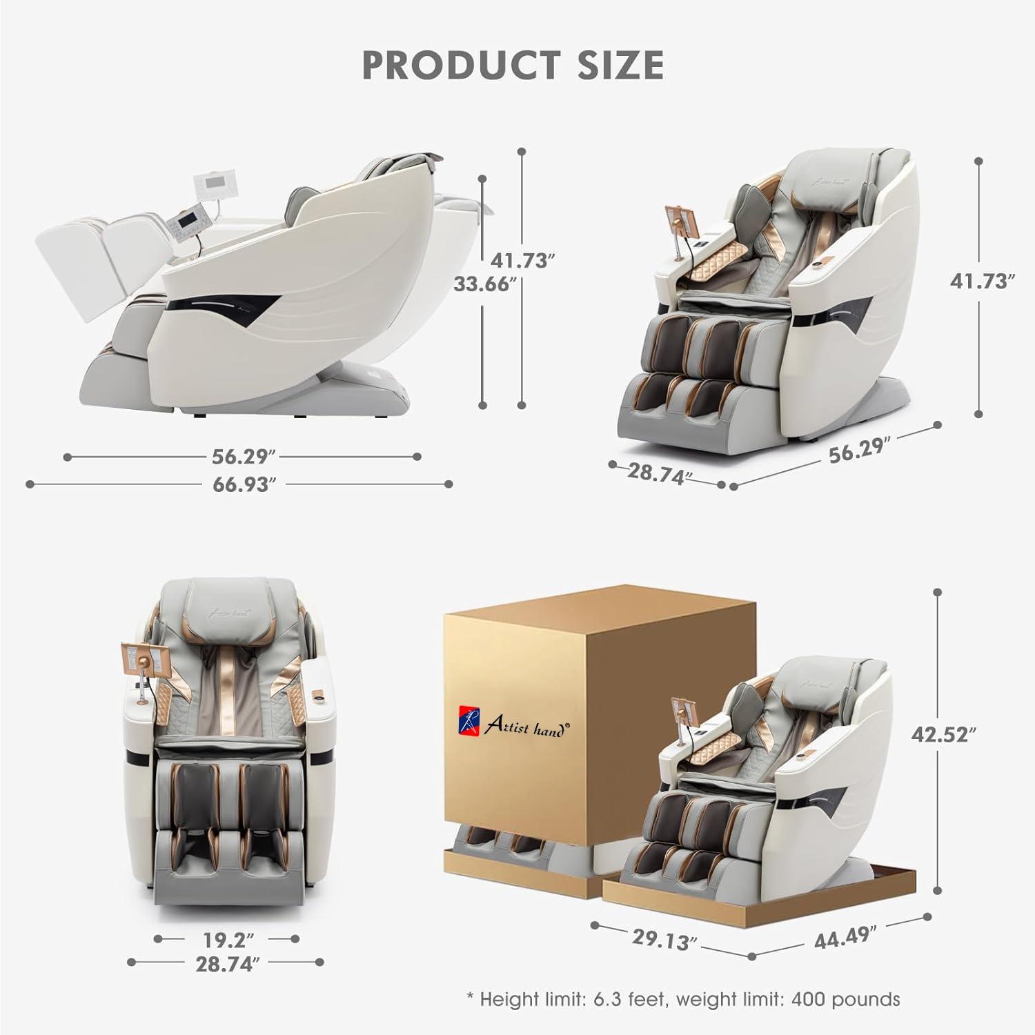 Artist hand Massage Chair Full Body, SL Track Zero Gravity Massage Chair Recliner with 12 Modes, Bluetooth Speaker, Body Scan, Foot Roller & Airbags Massage, AI Voice Control, Wireless Charging, White