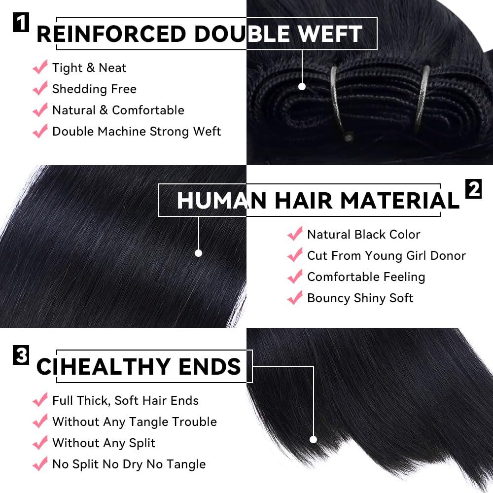 MISSBOX 16A 50g Straight Bundles Human Hair 1 Bundle 100% Unprocessed Real Human Hair Extensions 16 Inch Raw Human Hair Natural Black Color