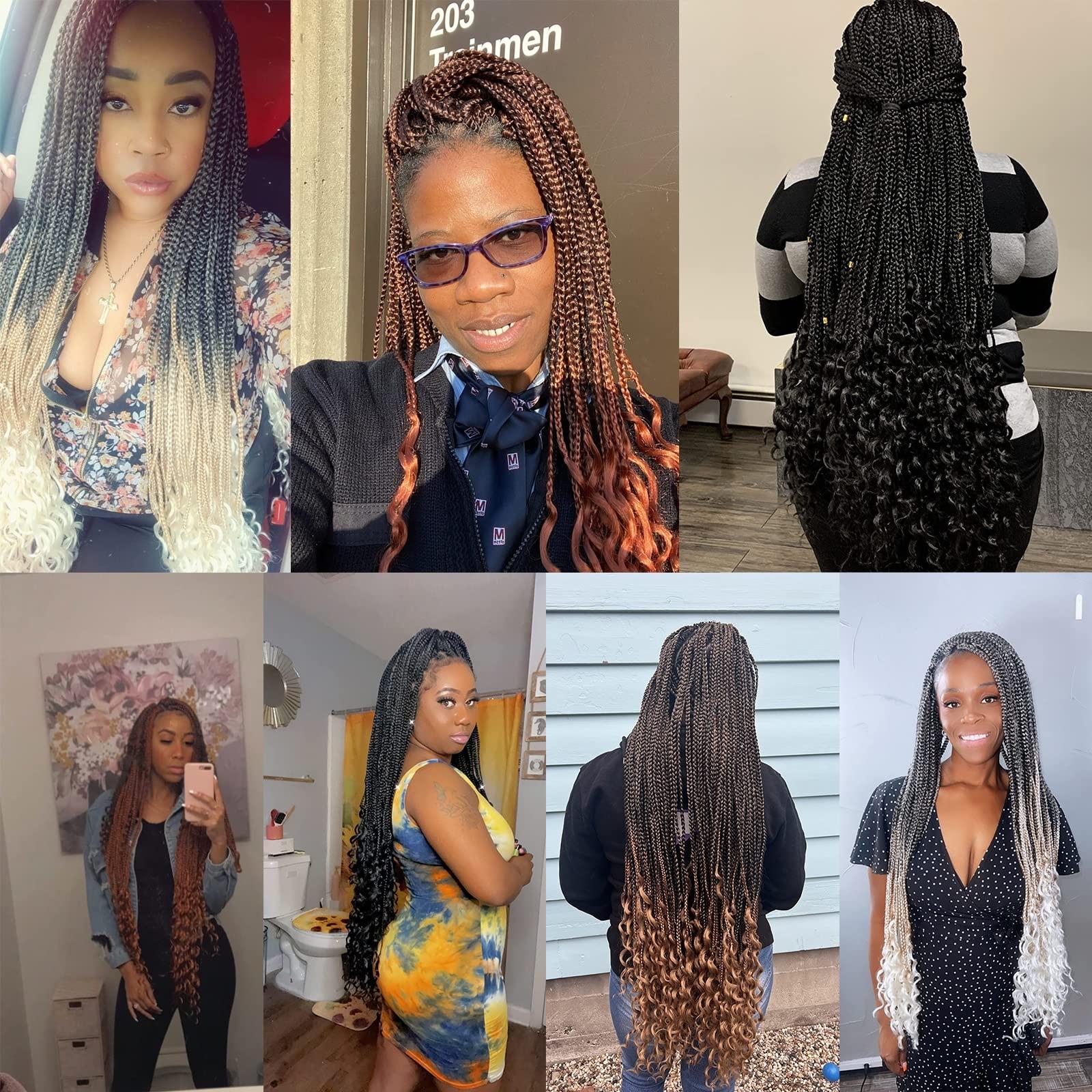 XTREND Xtrend 8 Packs 34 Inch Box Braids Crochet Hair Easy to Install Bohemian 3X Braid Pre-looped Knotless Curly Ends Jumbo Goddess Box Braids Hair Extensions for Women (12Strands/pack 1B27613)