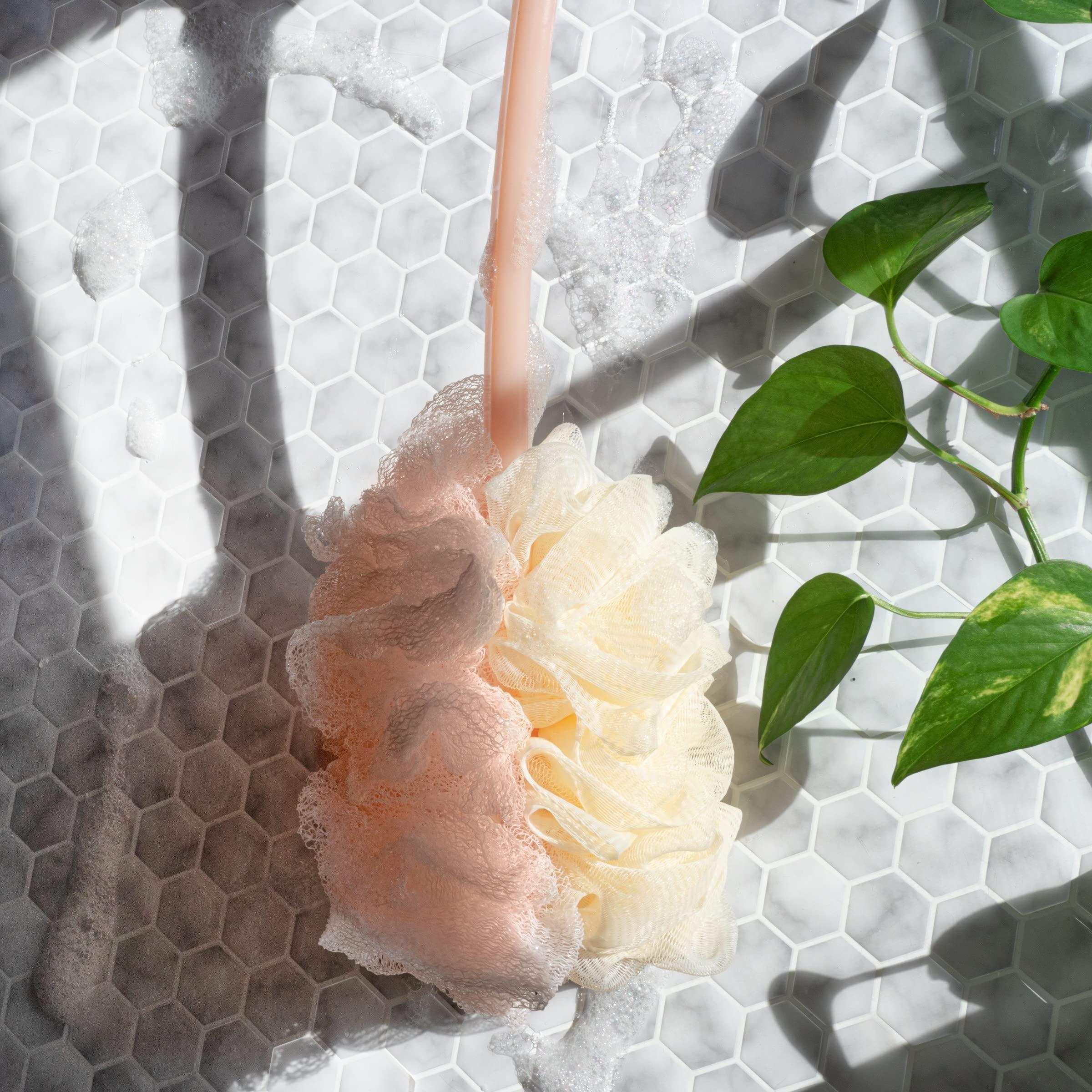 EcoTools EcoTools 2-in-1 EcoPouf Bath Brush, Loofah Brush for Bath & Shower, with Long Handle & Recycled Netting for Cleansing & Exfoliating, Back Brush for Men & Women, Eco-Friendly & Cruelty-Free, 1 Count