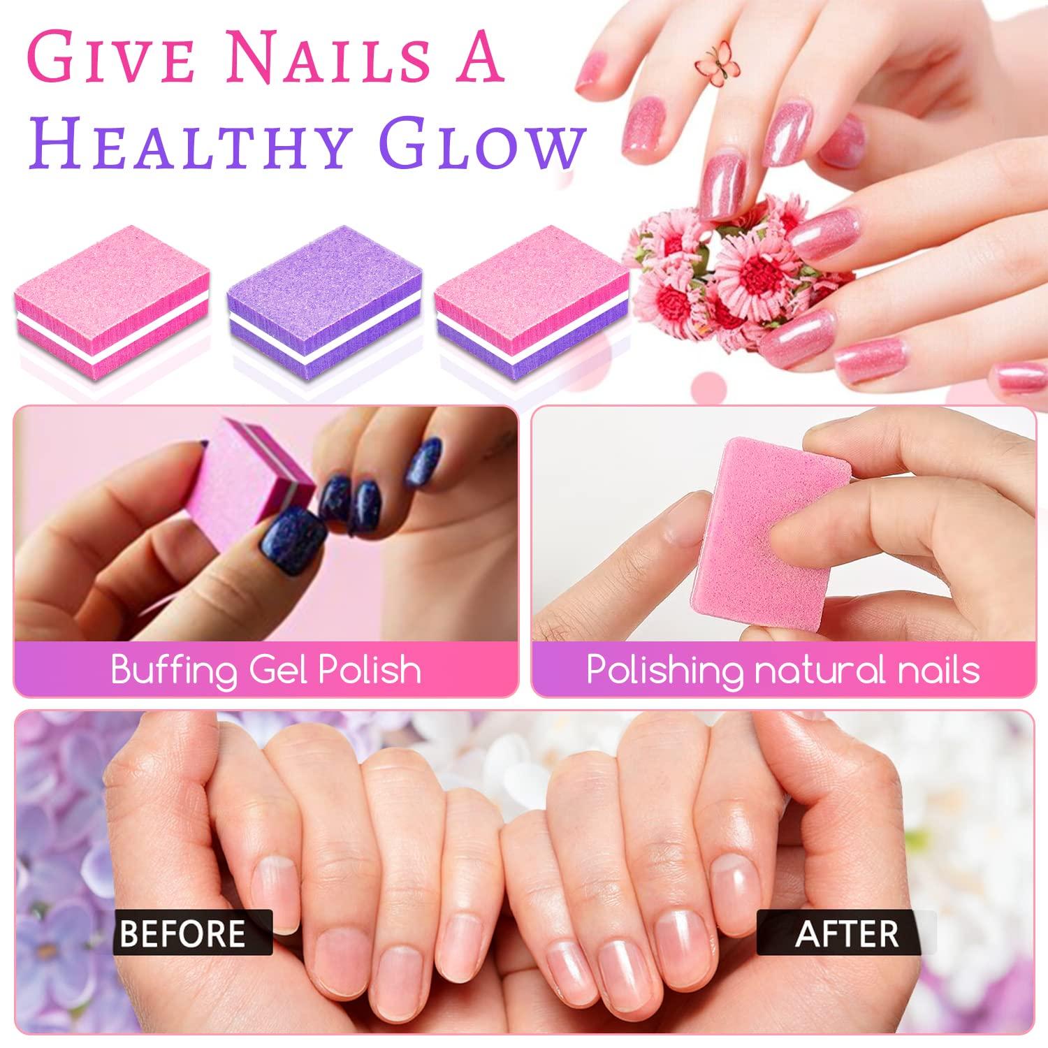 BLESWIN 50Pcs Mini Nail Buffers - 100/180 Grit Nail Buffers Bulk for Natural Nails and Gel Polish, Nails Buffering, Portable Double-Sided Nail Buff Set for Buffing and Smoothing Nails (Pink)
