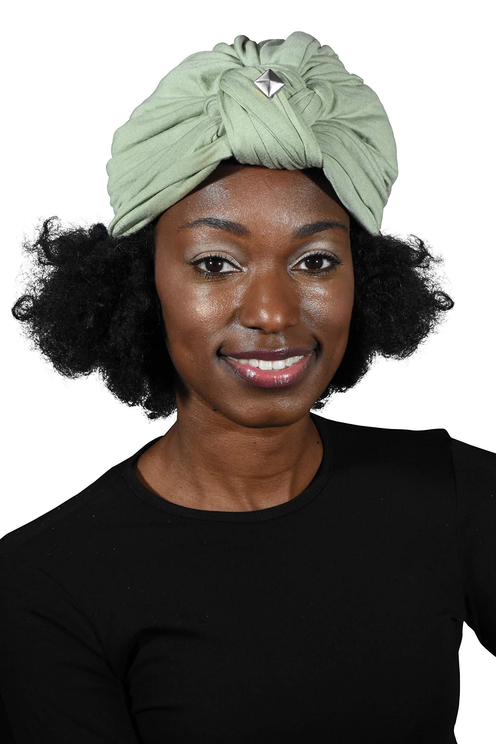 Landana Headscarves Landana Headscarves Turbans for Women with Twist/Knot Front and Silver Stud (Light Green)