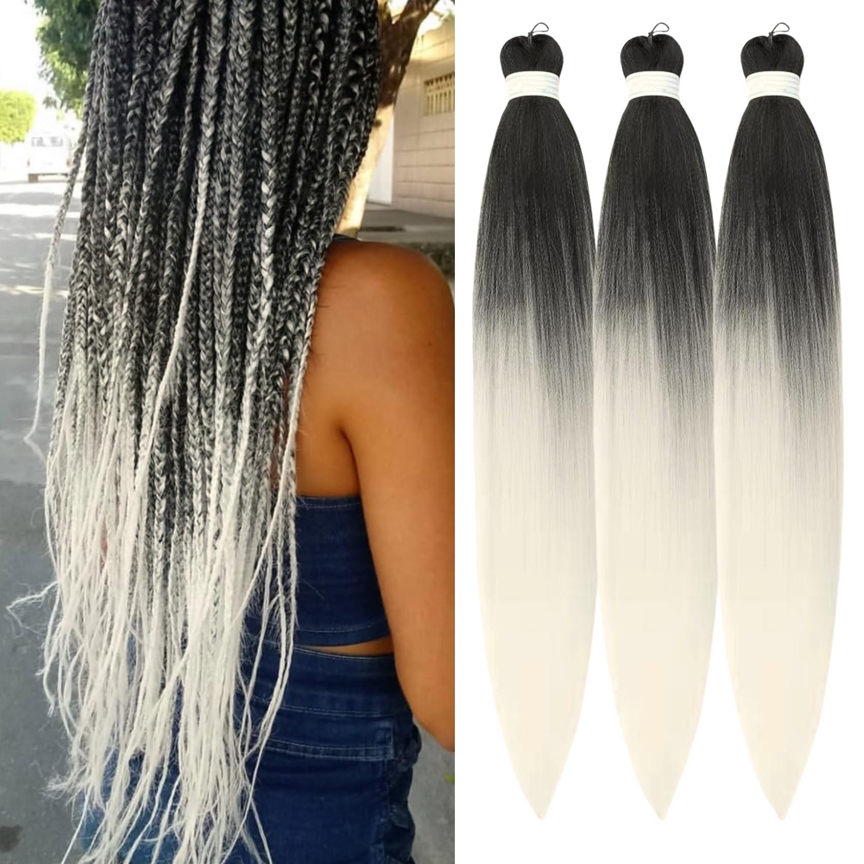 Gozill Ombre Platinum Blonde Braiding Hair Pre Stretched Box Braids Hair Extension 26 Inch Black Platinum Blonde Hair for Braiding(Pack of 3)