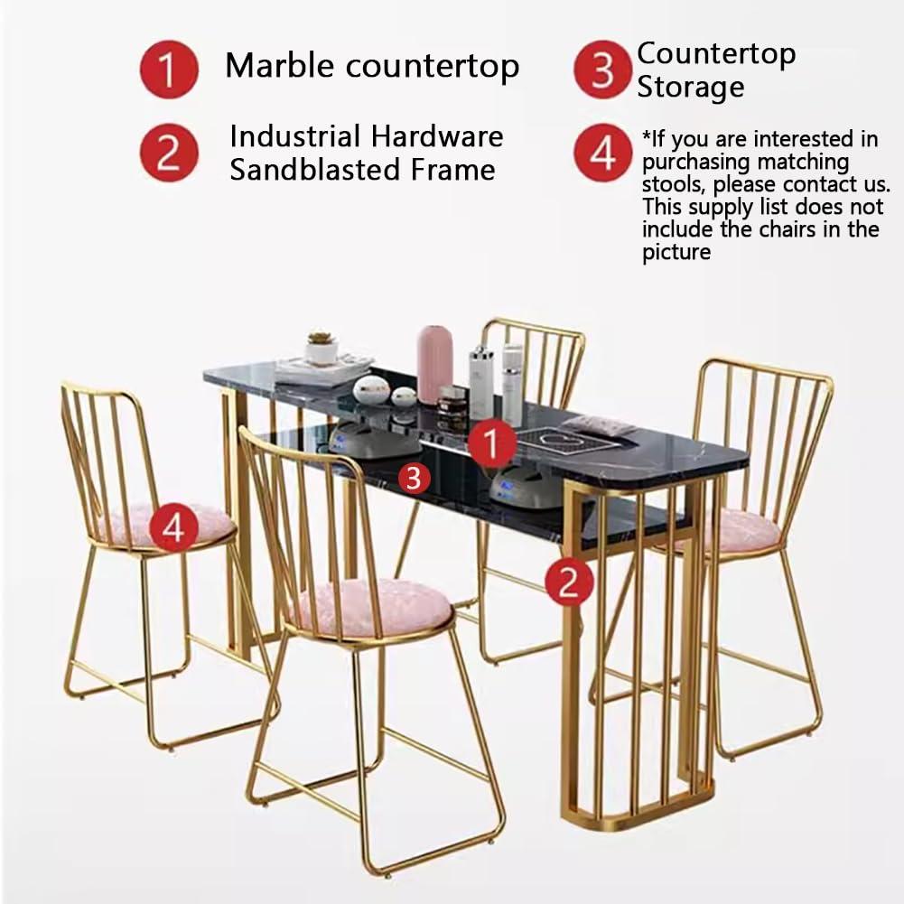 BOYITES BOYITES Marble Manicure Table for Art Nail Shop, Manicure Desk for Technician, Professional Manicura Work Station, Manicurist Table for Manicure Shop with Golden Table Legs,C,120cm