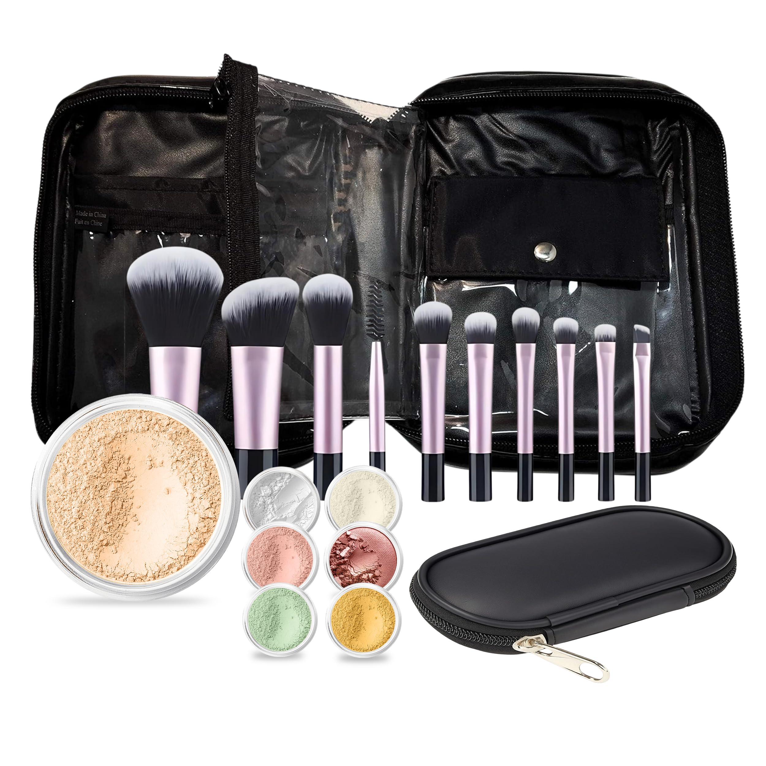 Sweet Face Minerals 15 pc STARTER KIT w/BRUSHES & CASE (FAIR 1) Mineral Makeup Foundation Blush Bronzer Illuminating Veil Set Bare Skin Matte Powder