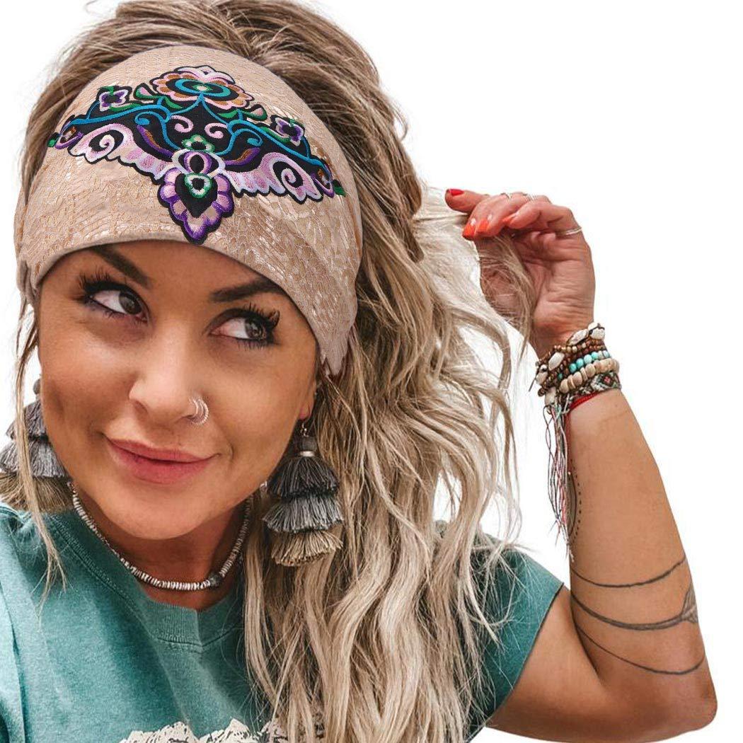 Catery Catery Boho Headbands Black Lace Head Wraps Wide Headband Stretch Turban Headband Vintage Hair Scarf Head Scarf Hair Accessories for Women and Girls