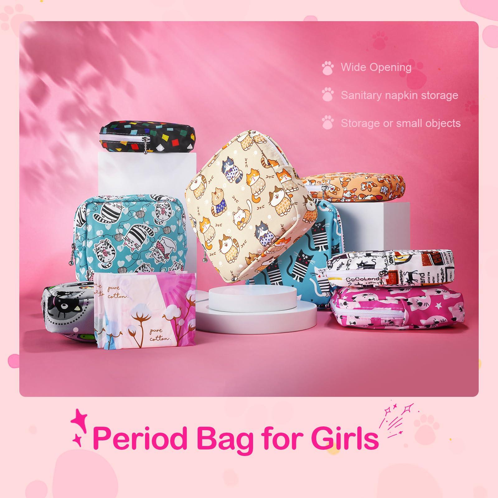 Likesing Likesing Period Bag Pouch, Canvas Sanitary Napkin Storage Bag for Girls Womens, Portable Sanitary Napkin Period Pad Pouch Bag for Purse, Small Make Up Bags(Blue Cat N0461)