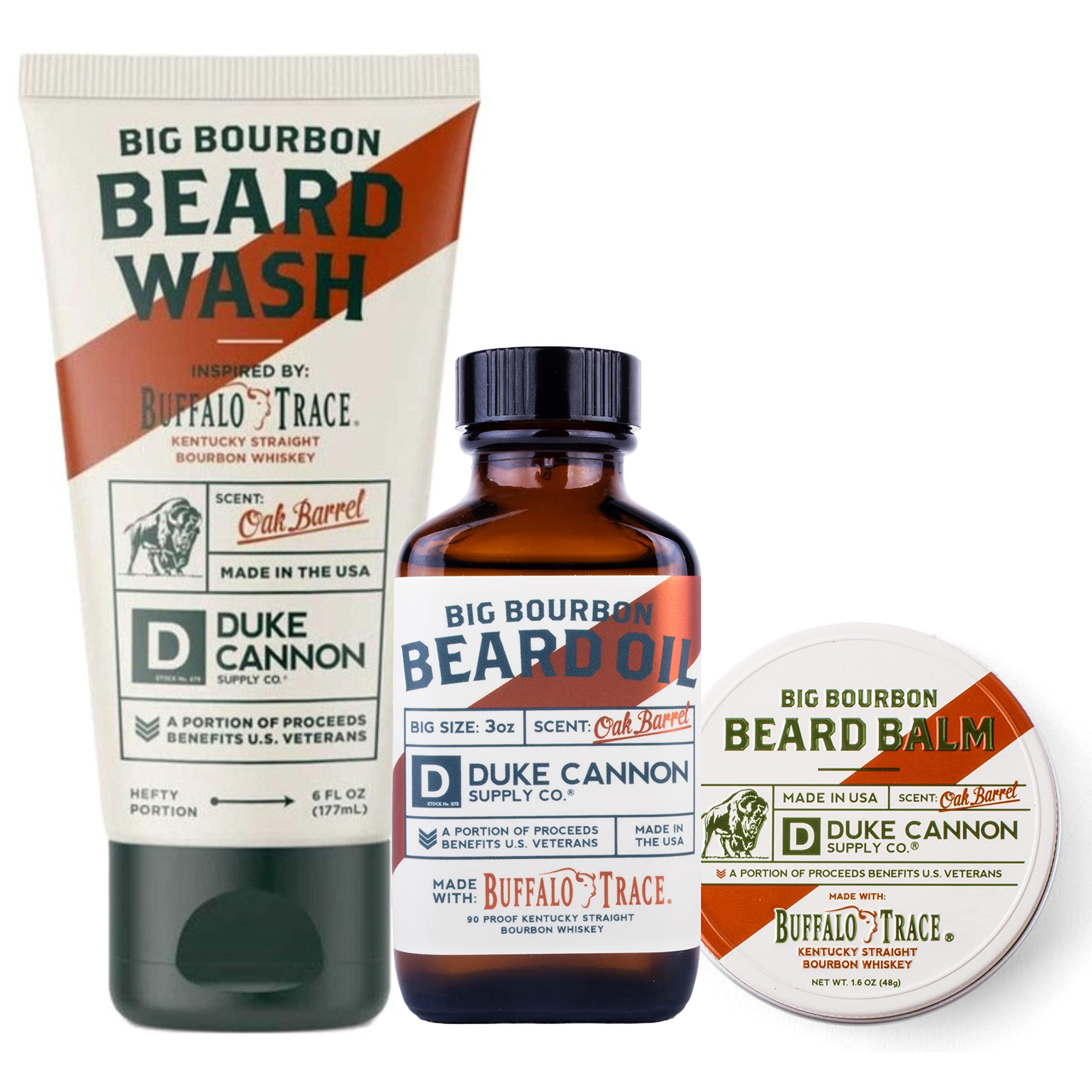 Duke Cannon Supply Co. Duke Cannon Supply Co. Big Bourbon Beard Care Collection Gift Bundle (3 Piece Set) - Beard Wash, Balm and Oil (Oak Barrel Scent)