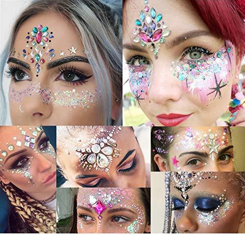 ARTEM 3 Sheets Breast Jewels Tattoo Rhinestone Stickers Body Gems Glitter Self-Adhesive Chest Decals Crystal Flash Mermaid Bindi Gemstone Decoration for Women Music Rave Party, Halloween, Carnival
