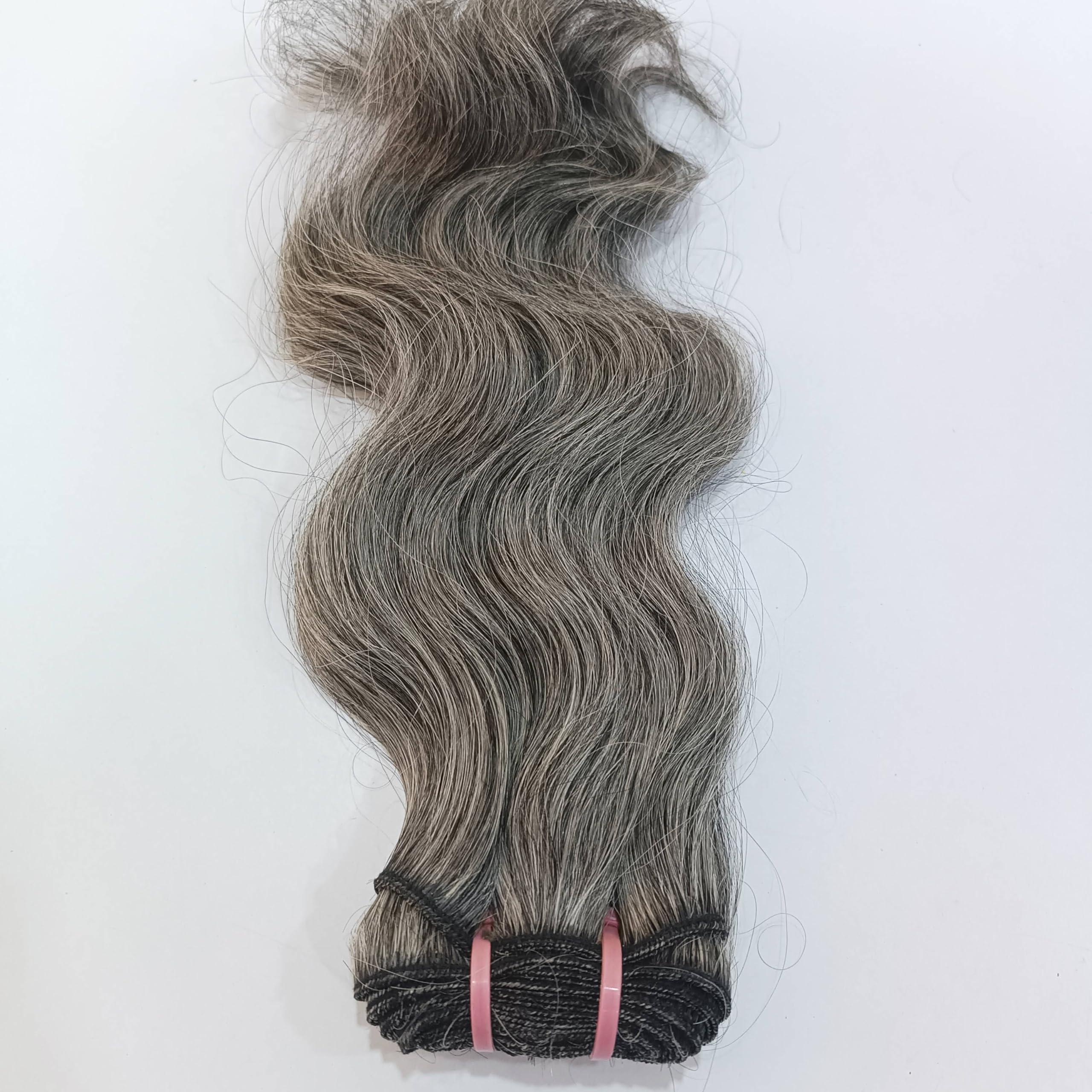 Generic Raw unprocessed Grey - Salt and Pepper Indian Wavy Human Hair Extensions - Remy Human Hair Extensions Single Donor Bundle (100 grams - 3.5 oz) (18 Inches)