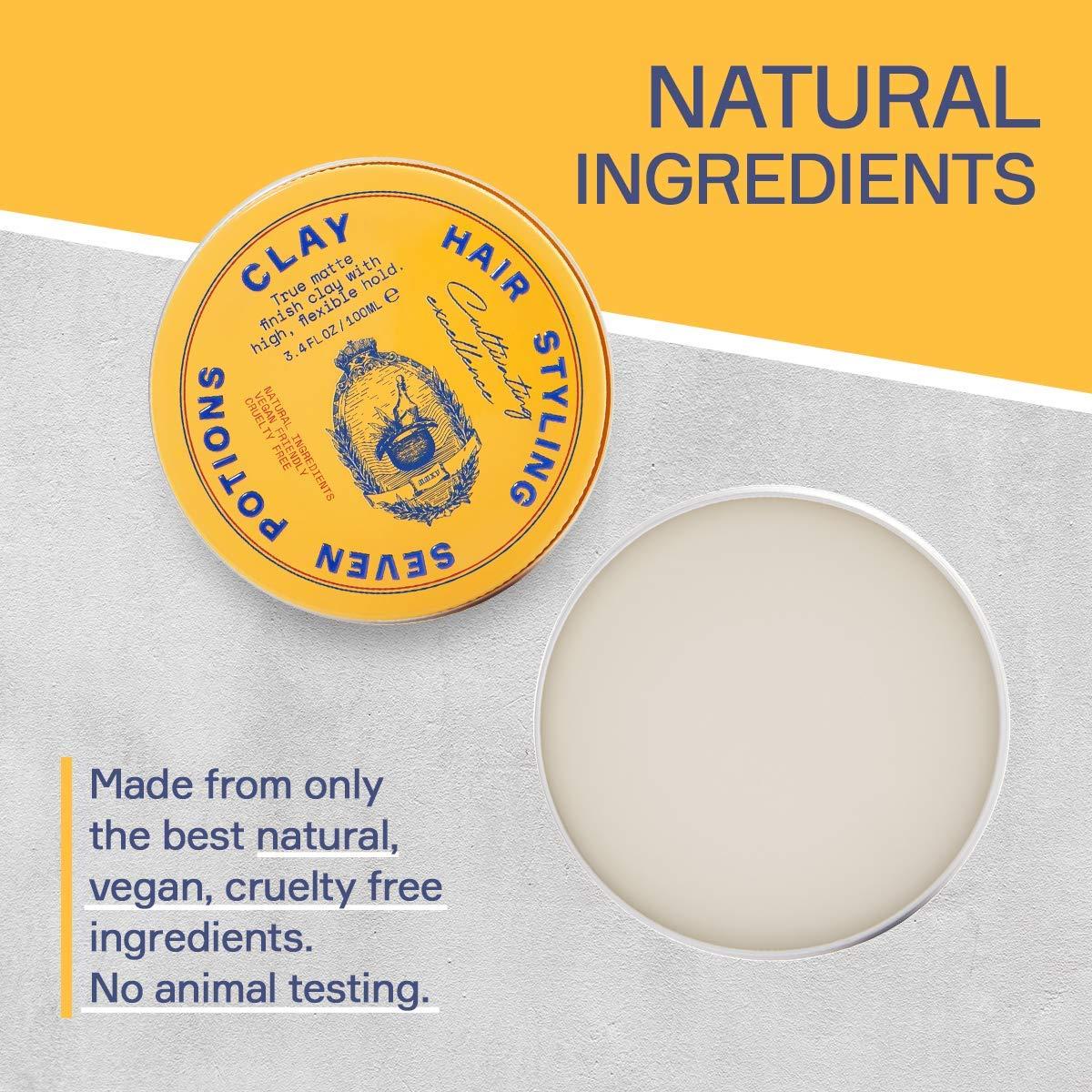 SEVEN POTIONS SEVEN POTIONS Hair Clay For Men and Women 3.4 fl oz - High Hold Matte Pomade - Effortless Hair Styling Product That Leaves No Residue - Water Based - Natural, Vegan, Cruelty Free