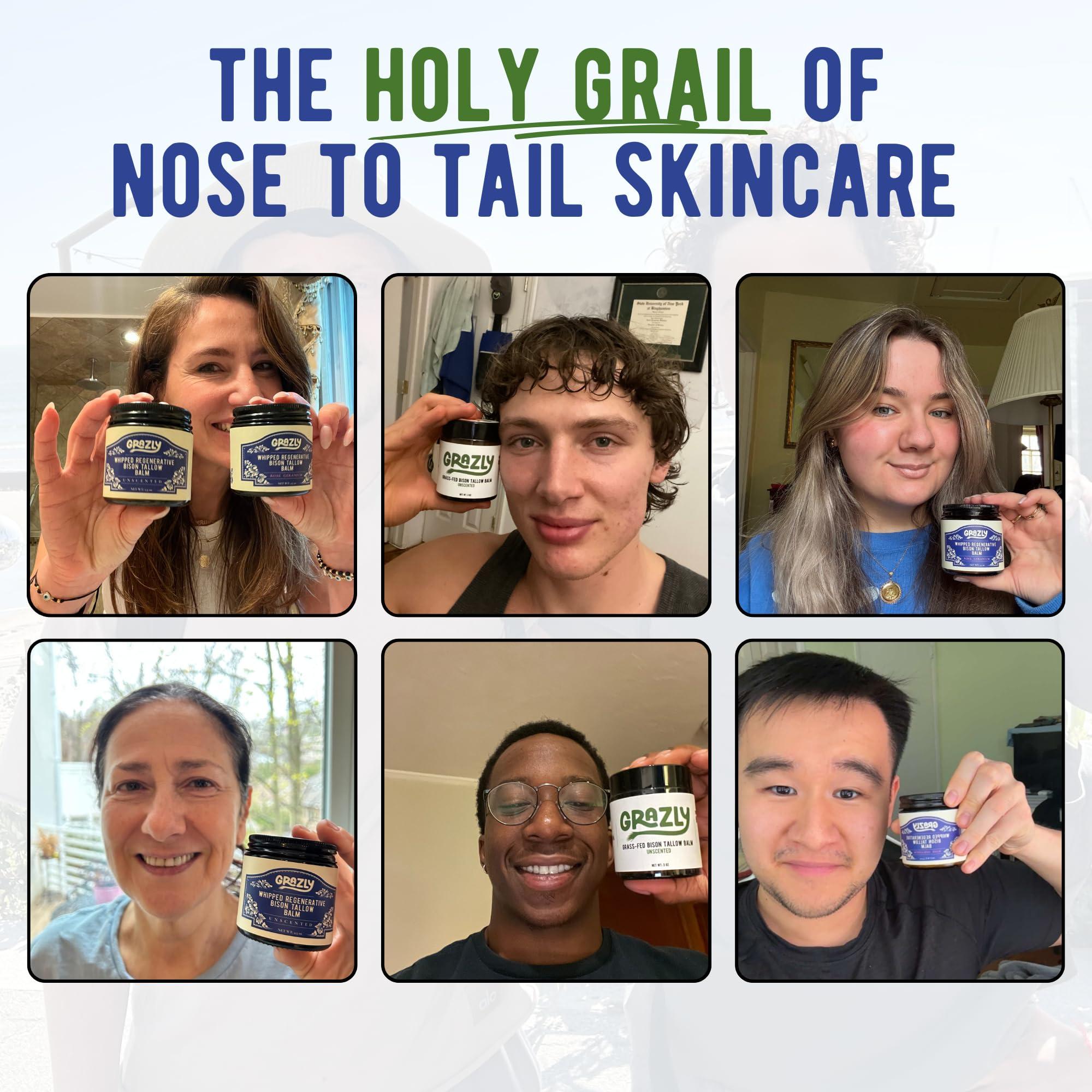 Grazly Grazly Unscented Manuka Honey & Bison Tallow Balm  100% Organic, Grass-Fed Face & Body Moisturizer for Dry Skin, Acne-Prone Skin & Wrinkles  Ancestral Formula with Coconut Oil, Raw Beeswax  3oz