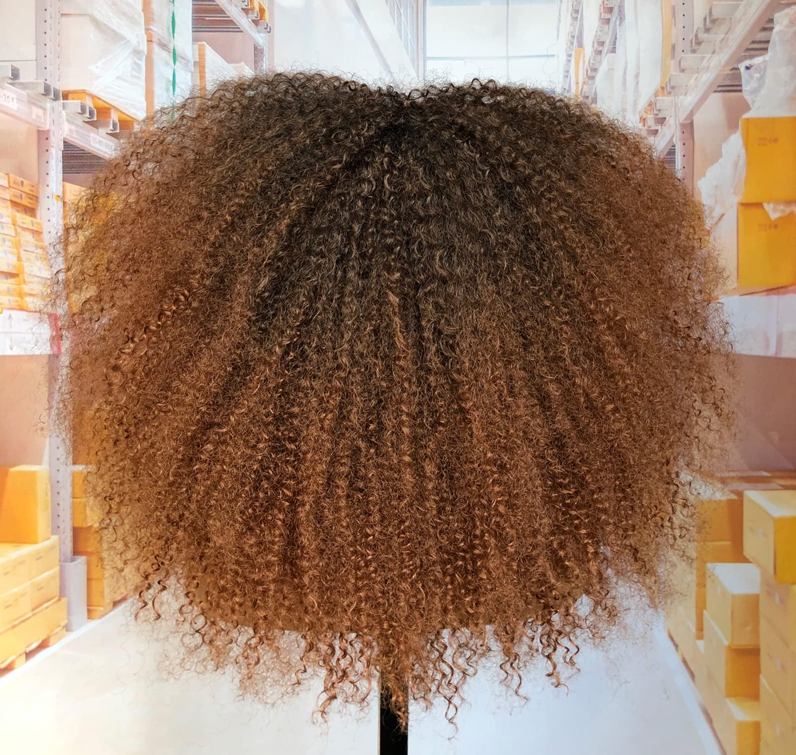 MURAMURA HAIR MURAMURA HAIR 18Inch Long Curly Wig With Bangs for Black Women Afro Bomb Kinky Curly Wig Fluffy and Soft Synthetic HairBlack to Brown