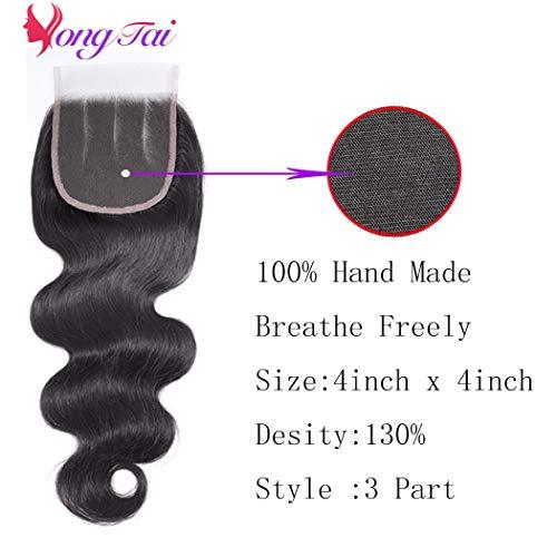 Yuyongtai Brazilian Body Wave 3 Bundles with Closure (20 22 24 +18, 3 Part) 100% Unprocessed Brazilian Virgin Body Wave Human Hair Bundles with 4x4 Lace Closure 1B Color