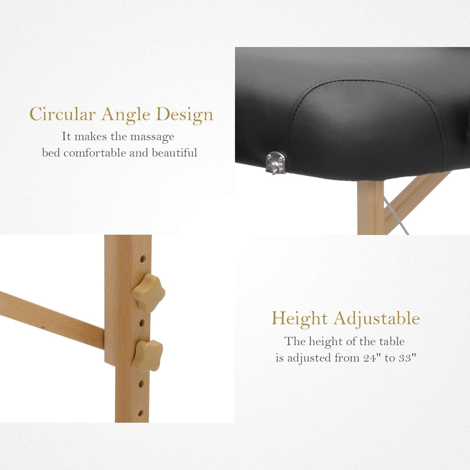 Infun Uenjoy Massage Table 84'' Professional Folding Massage Bed Deluxe Model with Extra Width, Ultra-thick Sponge, PU Leather Surface & Additional Accessories, 2 Fold, Black