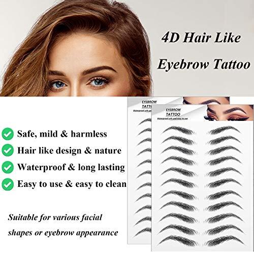 DaTineLky 22 Pairs Eyebrow Tattoo Peel Off 4D Eyebrow Tattoo Sticker Nature False Eyebrows Hair-Like Authentic Eyebrows Long Lasting Waterproof Temporary Tattoo Eyebrow for Eyebrow Grooming Shaping (Black)