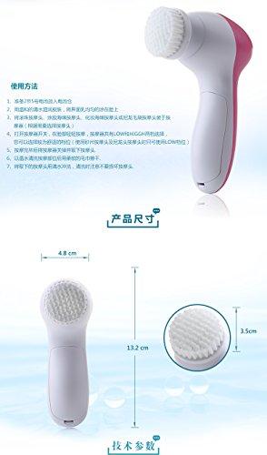 yunli Electric cleansing instrument five-in-one facial massage beauty equipment home wash brush wash instrument (Color: Rose red & White)