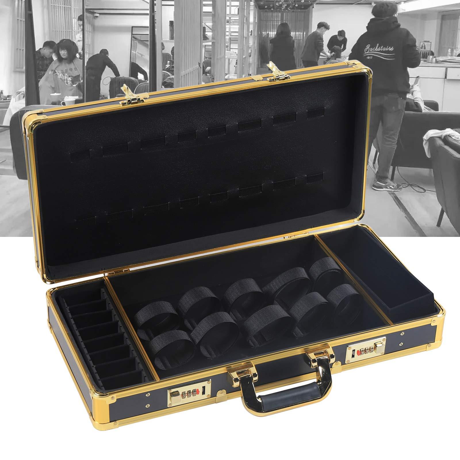 WTIOPJ Barber Case with Code Lock Portable Travel Barber Suitcase, Stylist Professional Barber Box Clipper Case For Barbers, Beauty Salon Tool Kits Storage Barber Cases For Clippers And Supplies (Gold-Black)