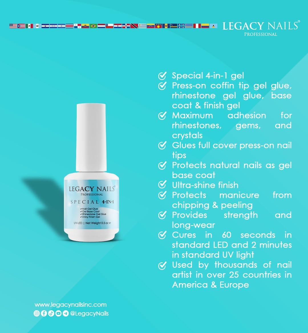 LEGACY NAILS Legacy Nails Professional Special 4-in-1 Finish Gel 0.5 oz Use it as Nail Tip Gel Glue, Rig Stone Gel Glue, Base Coat & Finish Gel Ultra-shine finish