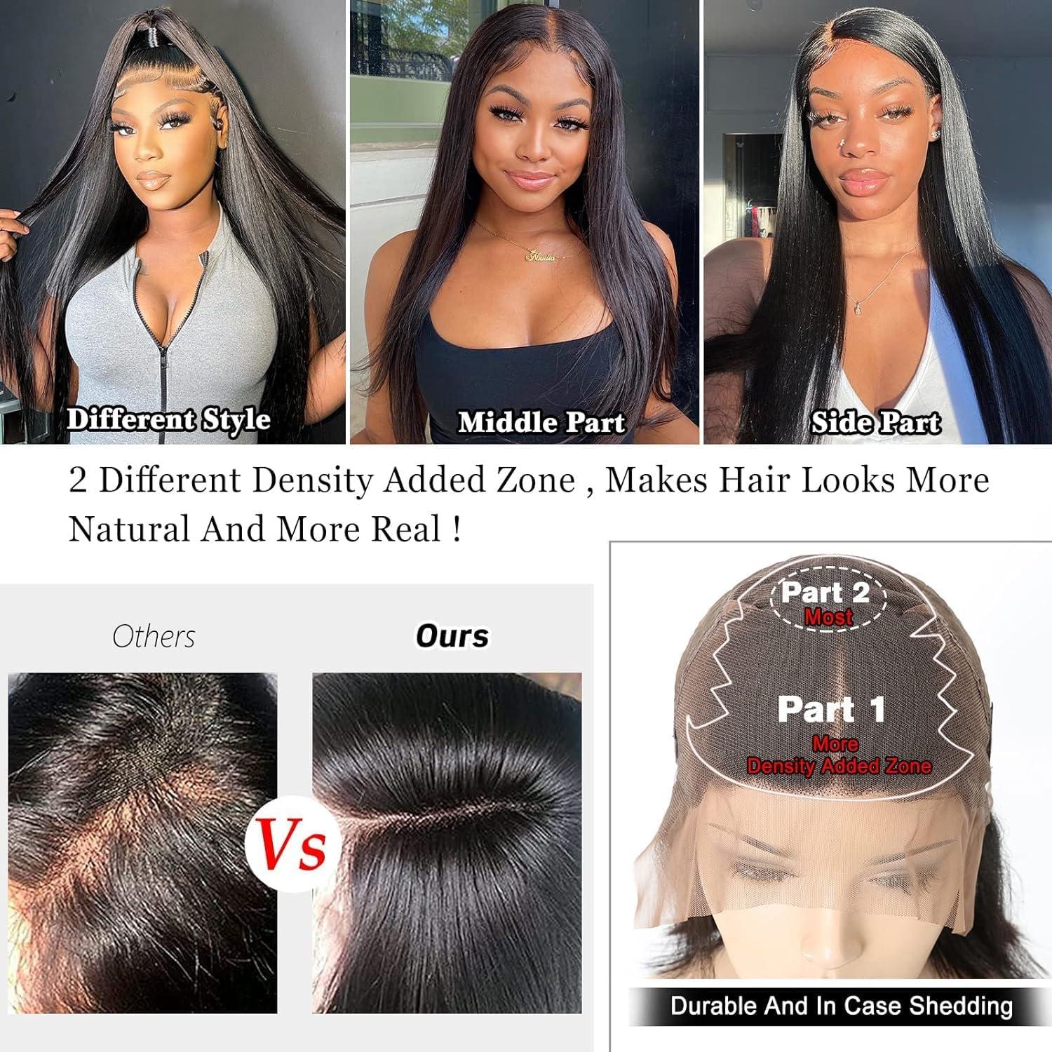 tunfine tunfine 13x6 Lace Front Wigs Human Hair 200% Density, 20 Inch Straight HD Lace Frontal Wigs Human Hair For Black Women, Glueless Wigs Human Hair Pre Plucked With Baby Hair Natural Color