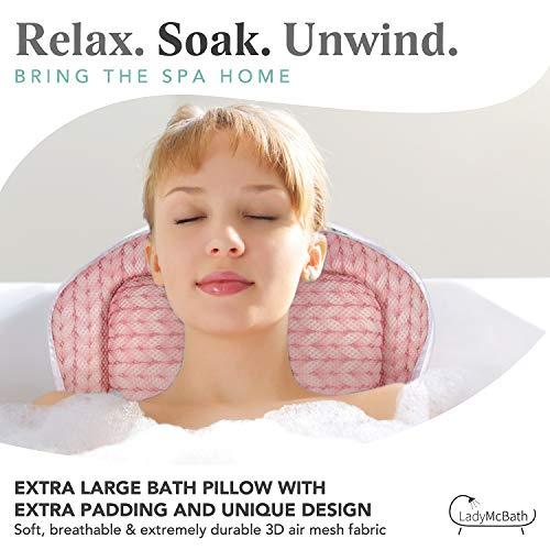 LADYMCBATH Lady McBath Bath Pillow - Luxury Bath Pillows for Tub Neck and Back Support - Powerful Suction Cups, Machine Washable Bathtub Accessory for Relaxation (Peach)