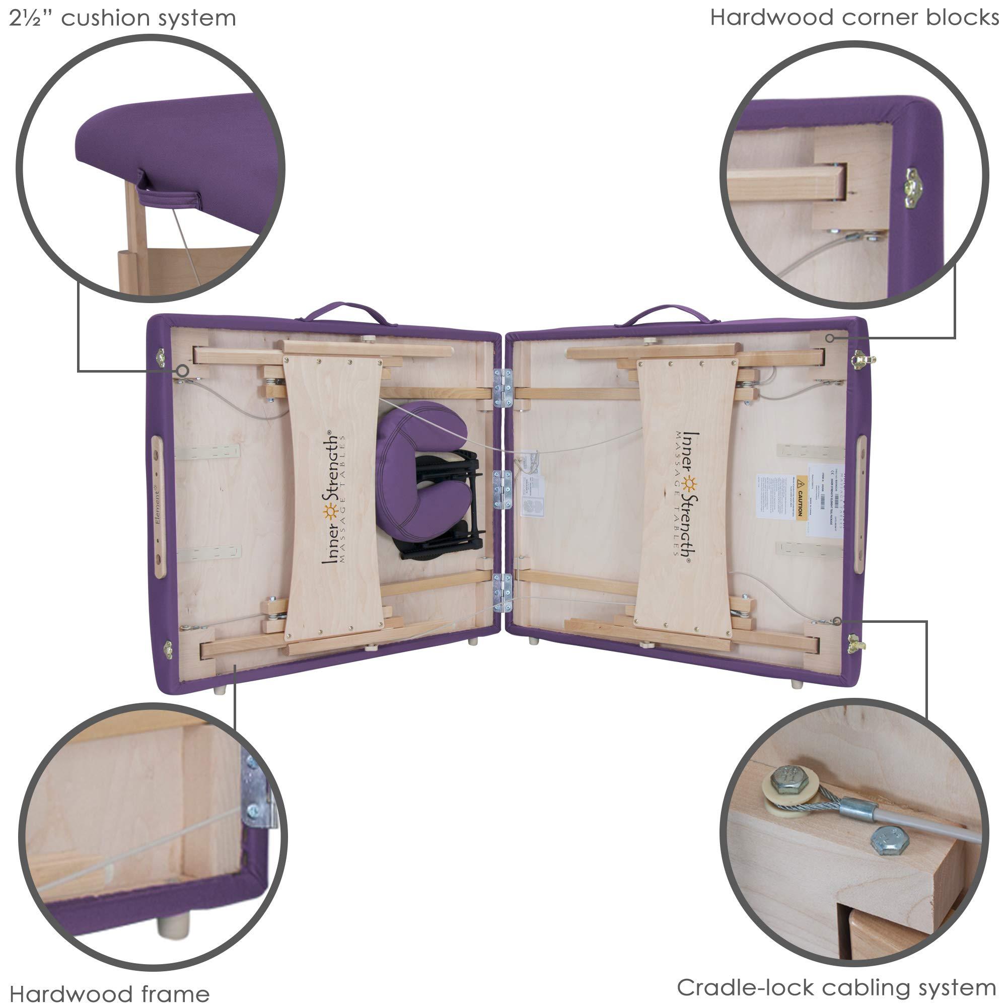 Inner Strength Inner Strength Portable Massage Table Package Element Incl. Deluxe Adjustable Face Cradle, Face Pillow & Carrying Case, Purple