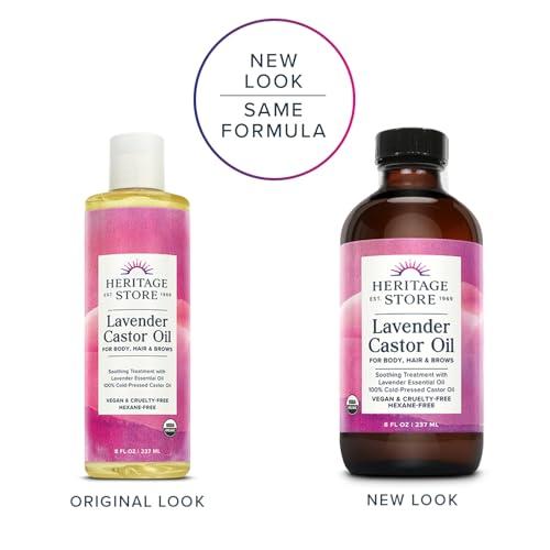 HERITAGE STORE Heritage Store Lavender Castor Oil, Organic, Soothing Treatment with Lavender Essential Oil, Deep Hydration for Healthy Hair Care, Skin Care, Castor Oil Packs, Natural Lavender Scent, Vegan, 8oz