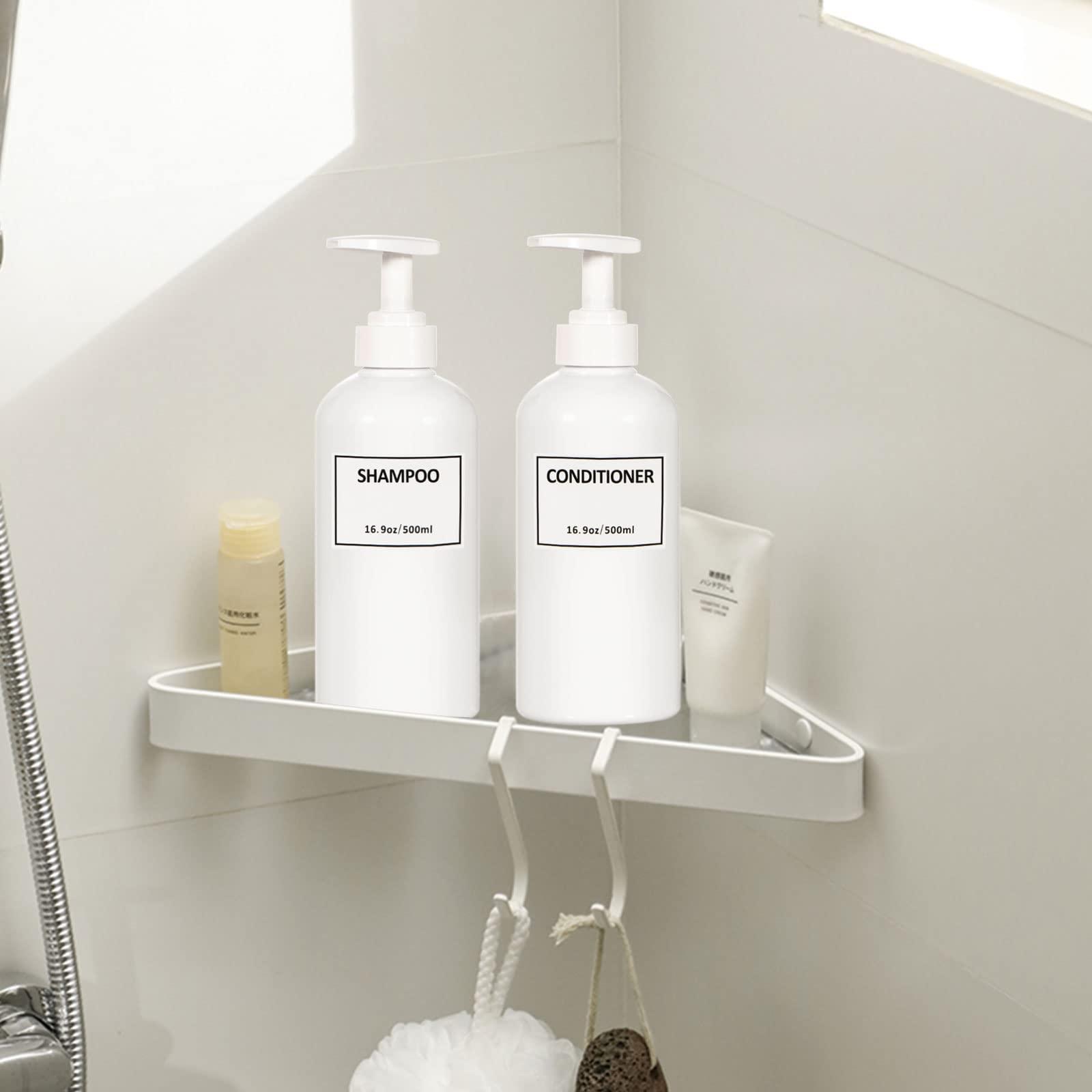 Yeeco Shampoo Bottles Refillable with Pump Yeeco White Shampoo and Conditioner Pump Bottle Dispenser with Waterproof Labels 16.9oz/500ml 3 Packs, Shampoo Bottles for Bathroom, Kitchen, Hotel