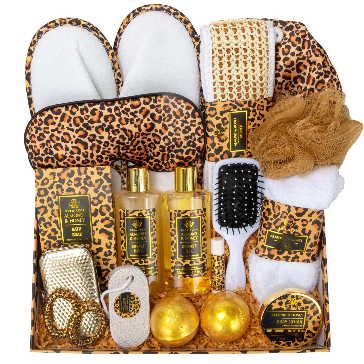 RA ROSA ACCA Bath Gift Set for Women,20 Pcs Skin Care Set Leopard Print Spa Gifts for Birthday, Mother's Day, Valentine's Day. Home Spa Kits, Skin Care Stuff with Shower Gel, Body Lotion, Manicure Set.