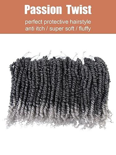 KAVSORAPI KAVSORAPI Grey Passion Twist Hair 12 Inch Pre Twisted Passion Twist Crochet Braids Short Pre looped Crochet Hair 8 PacksTGrey/Ombre Grey)