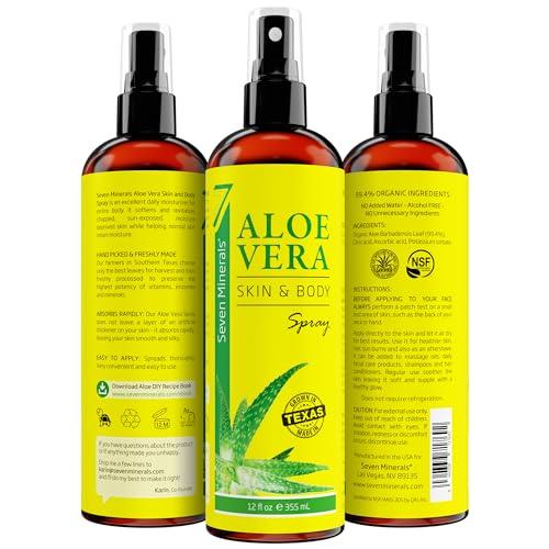 Seven Minerals Seven Minerals, Organic Aloe Vera Spray for Body & Hair - From Freshly Cut Aloe Plant, Extra Strong, Easy to Apply, No Thickeners So It Absorbs Rapidly, No Sticky Residue - Made in USA (Big 12 fl oz)