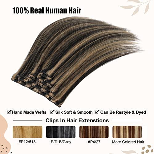 Asteria Asteria Hair Clip in Extensions Human Hair Full Head Ombre Natural Black Fading to Honey Blonde Real Hair Extensions Clip in Human Hair Highlights Straight Clip Ins For Women 7 Pcs 120g 20 Inch