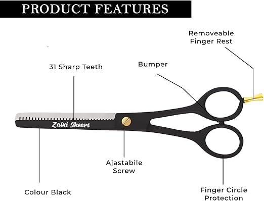 Zaini Shears Professional Thinning Scissors Texturizing Teeth Shears for Hairdressing, Salon and Home Use Thinning Shears for Hair Cutting, Japanese Stainless Steel, 6.5 inch, (black gold)