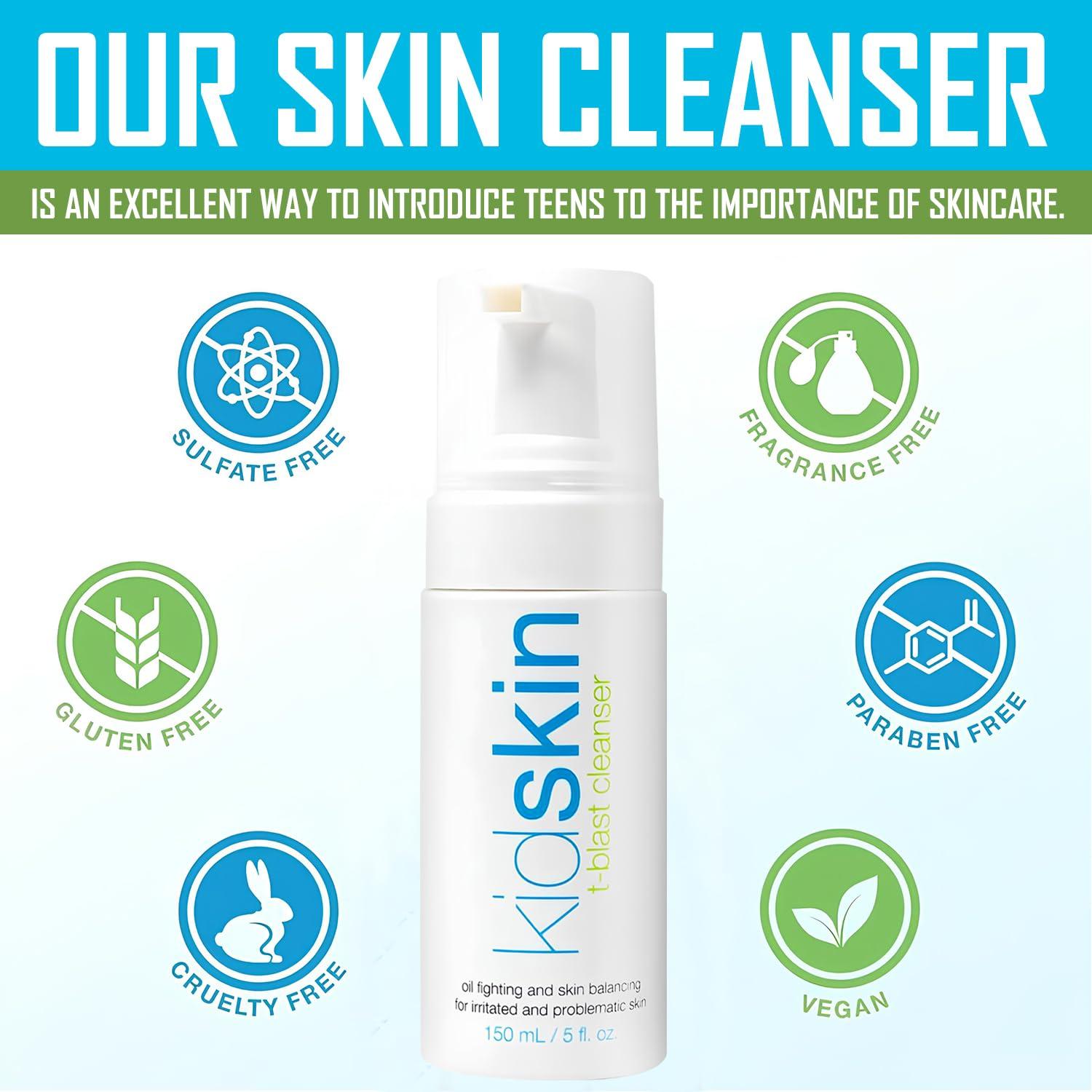 Kidskin Kidskin T-Blast Facial Cleanser, Gentle Face Wash with Tea Tree Oil, Spot Skin Care for Kids and Teens, Non-Drying Natural Cleanser for Oily or Dry, Acne-Prone Skin, 150 ml 5.0 fl oz.