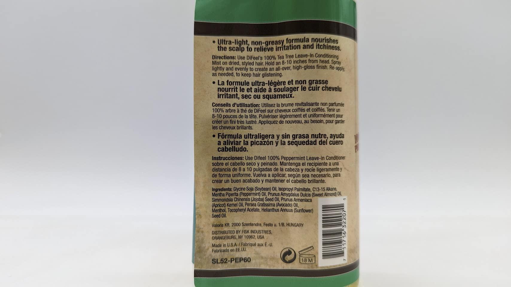 Difeel Difeel Scalp Care Leave in Conditioning Treatment - Peppermint Oil 6 oz. with Spray Cap & Dispensing Cap