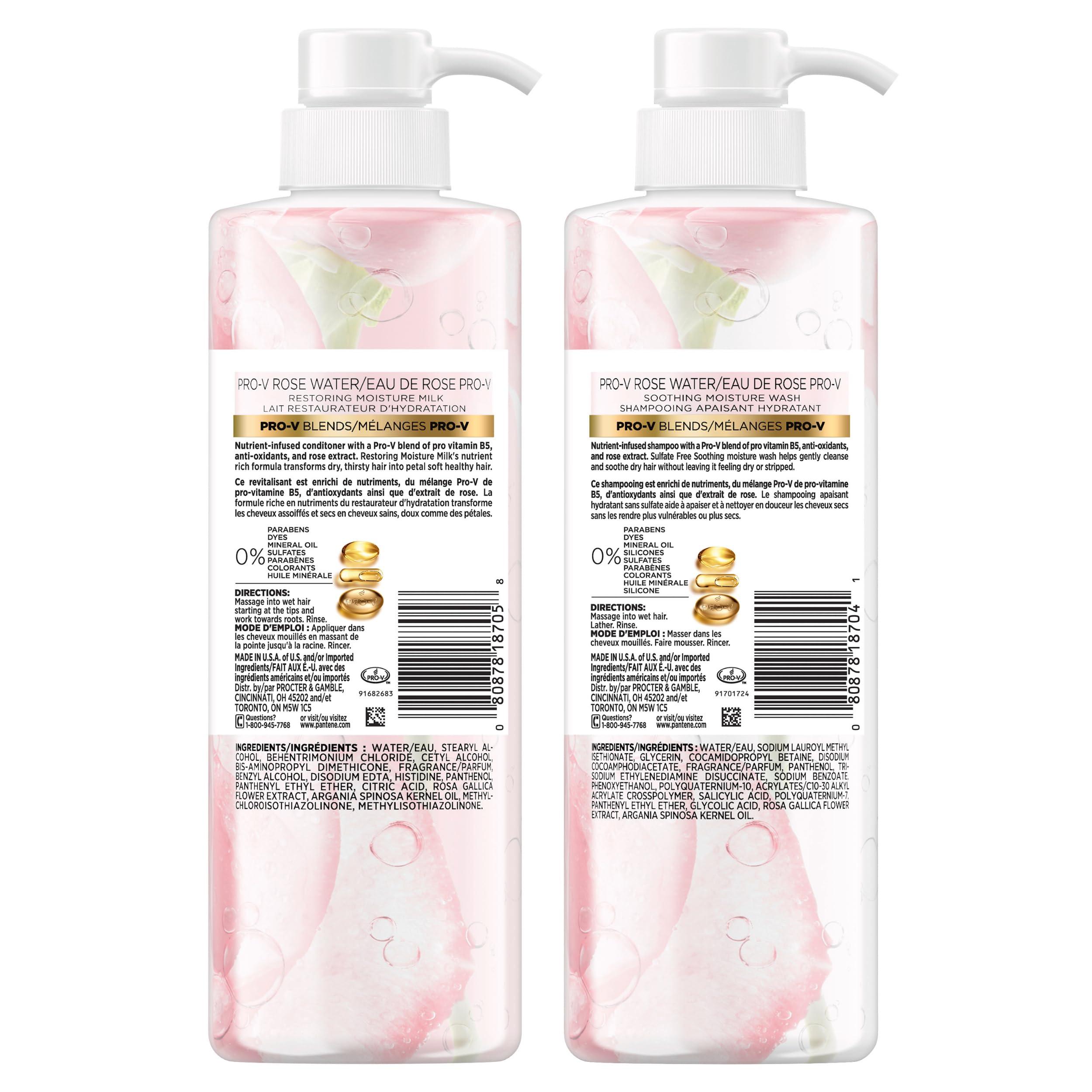 Pantene Pantene Sulfate Free Shampoo and Conditioner Set, Rose Water, Soothing and Moisturizing, Infused with Vitamin B5, for all Hair Types, Safe for Color Treated Hair, Pro-V Blend, 17.9 Fl Oz Each, 2 Pack