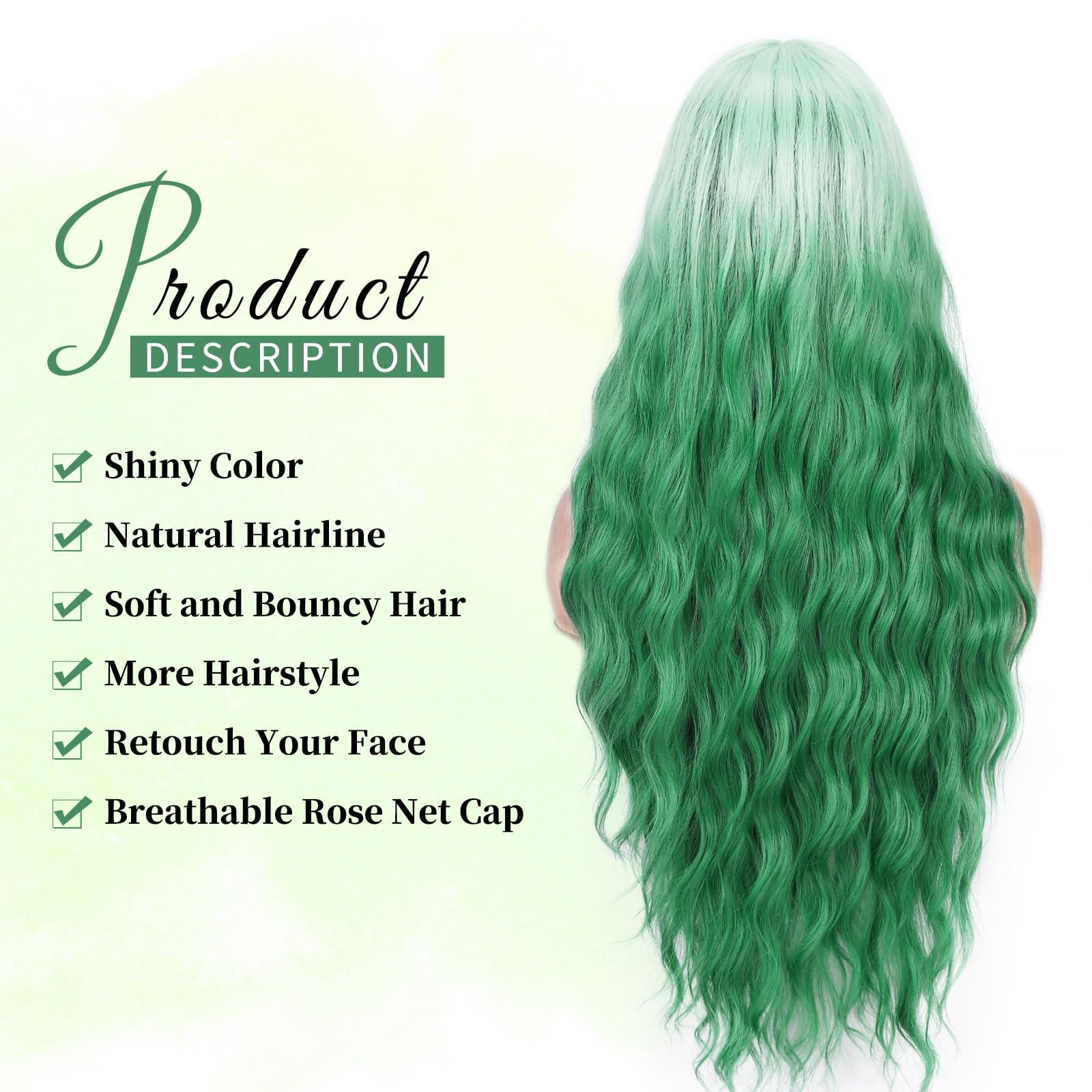 Lady Miranda Lady Miranda 28 Inch Ombre Green Wig Long Wavy Wig Natural Middle Part Green Wigs For Women Synthetic Wigs For Party or Daily Use (Ombre Green, 28 Inch)
