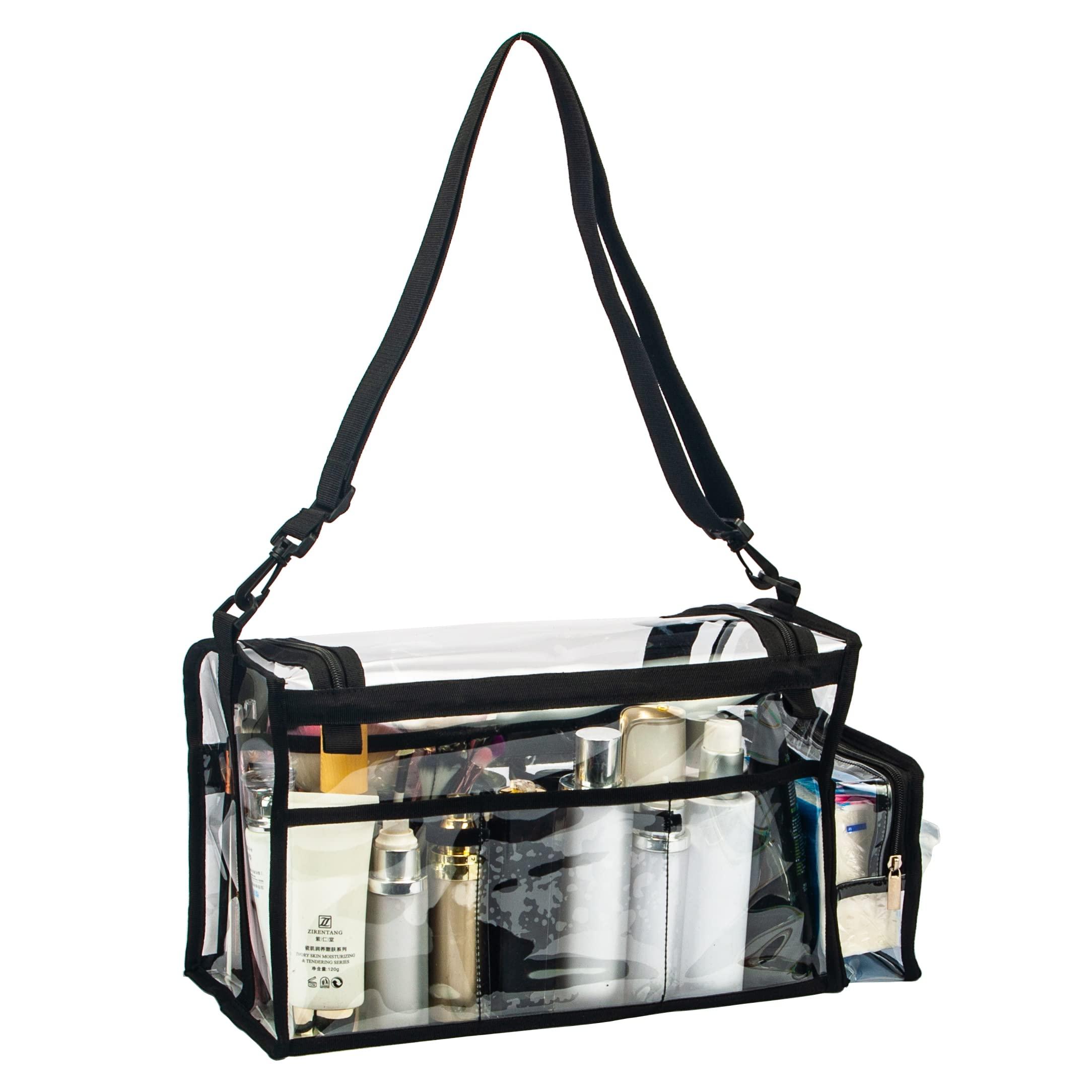 Remobia Hicol Large Professional Free Standing Clear PVC Makeup Artist Set Bag Transparent Makeup Brush Buddy Make up Kits Organizer Carry All MUA Travel Cosmetic Bag with 8 Dividers and Tissue Holder