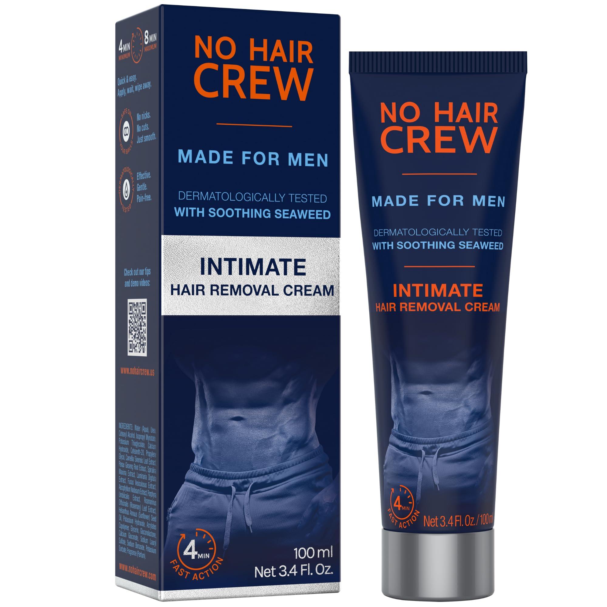 NO HAIR CREW No Hair Crew Intimate/Private At Home Hair Removal Cream for Men - Painless, Flawless, Soothing Depilatory for Unwanted Coarse Male Body Hair, 100ml
