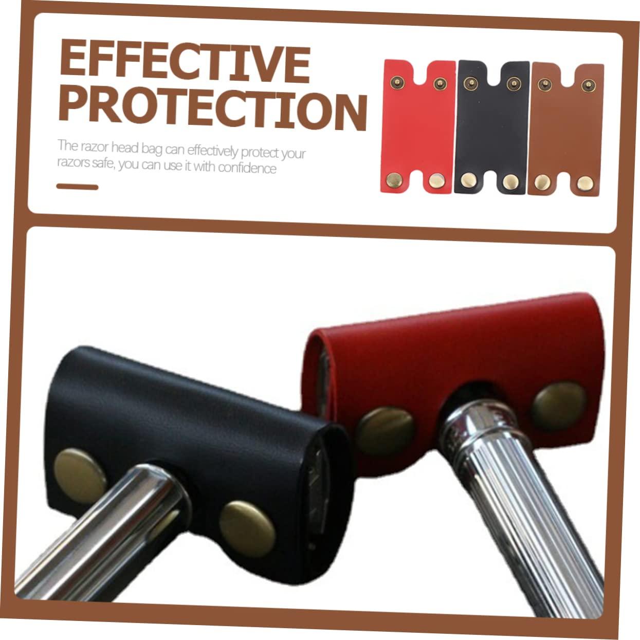 Mikinona Mikinona Safety Razor Covers 3pcs Razor Sleeve for Men Protective Cover Compact Travel Case Red Black Brown