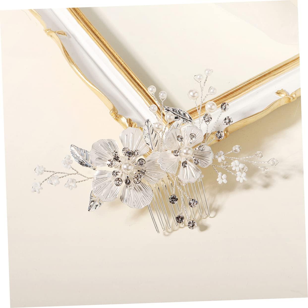 Angoily Angoily Bridal Hair Accessories Fancy Red Hair Comb Rhinestone Hair Comb Wedding Hair Bridal Hairpins Hair Wedding Accessories Rhinestone Headpiece Styling Zinc Alloy Silver